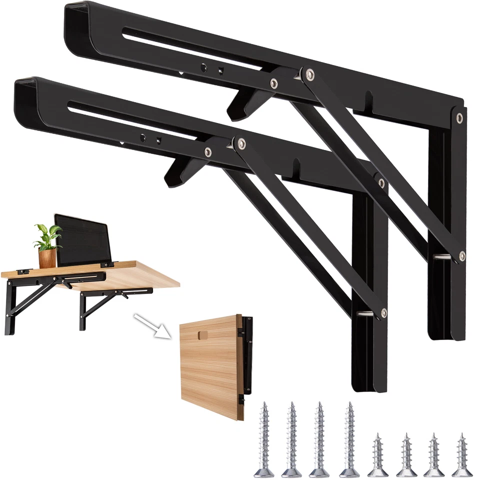 Up to 20x Folding Shelf Bracket Triangle Bench Mounted Table Wall Hinges 8"-20" - Image 2 of 4