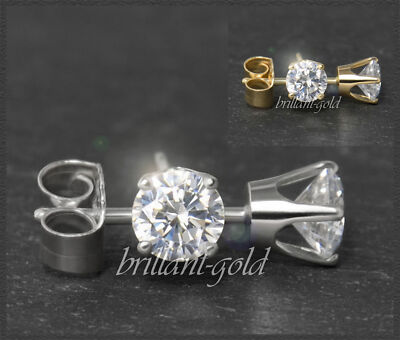 Lupenrein & River, HEARTS & ARROW, 3-4 mm Diamant Brillant Ohrstecker, 585 Gold