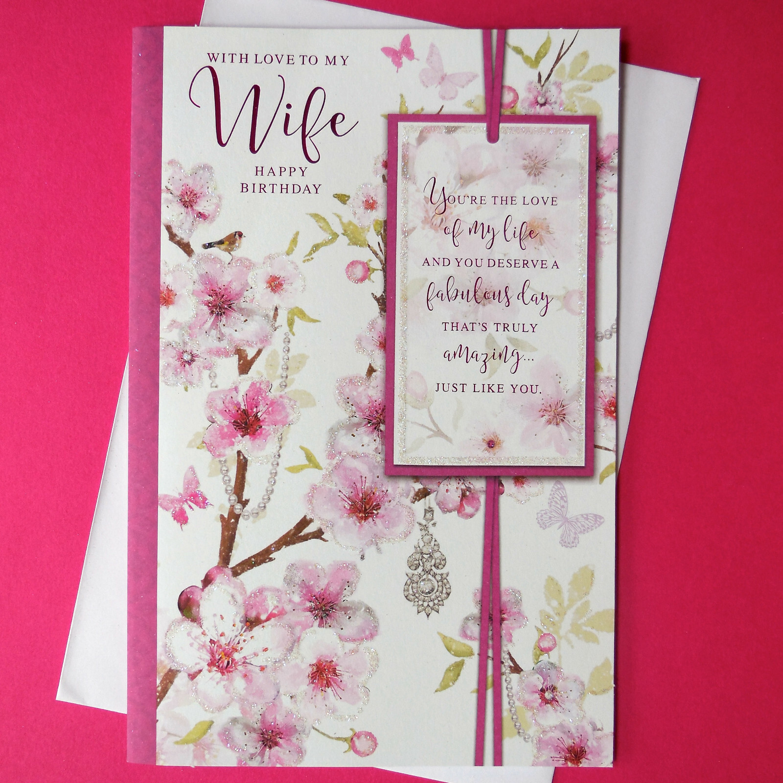Wife Birthday Card 9""x6"" Nice Verse Special Message Words Floral Blossom