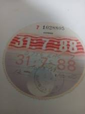 1988 July Vintage Tax Disc PLG Toyota