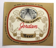 Mankato Brewing Co JORDAN BEER paper beer label MN 12oz  Max 5% ABV
