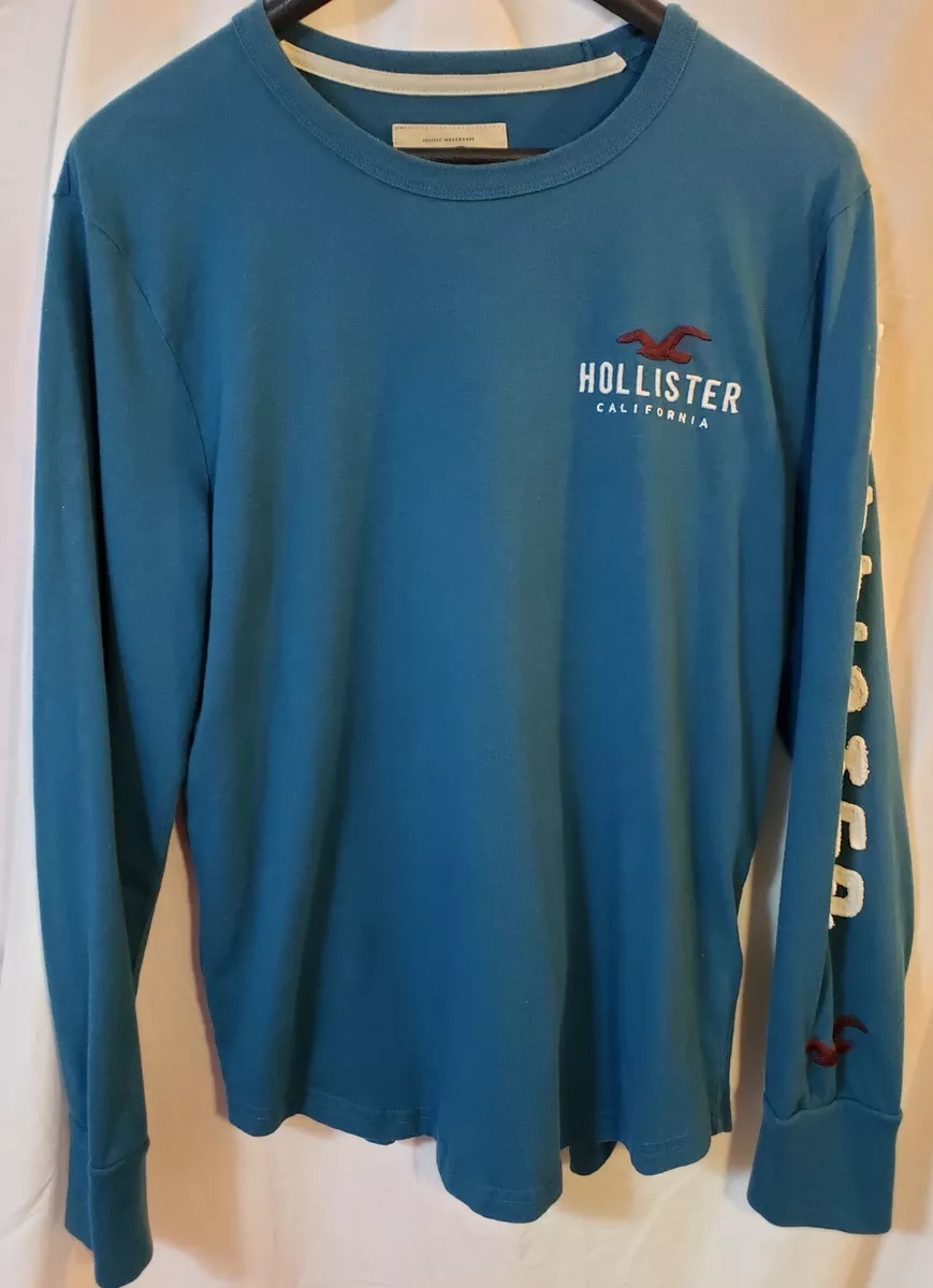 HOLLISTER LONG SLEEVE T-Shirt Spell-Out Sleeve Eagle Logo MEN SIZE SMALL.  (gc)