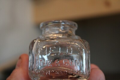 Antique, Clear, FIELD'S INK& GUM, Square Ink Well, Item # A-2264