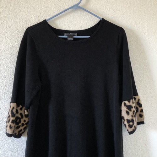 Jessica Howard Tunic Sweater Dress XL Black And Cheetah Print 3/4 sleeves - Picture 5 of 6