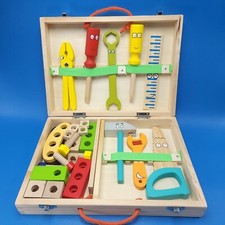 Kids Wooden Tool Kit Toolbox Construction Building Cartoon Montessori 32 Pieces