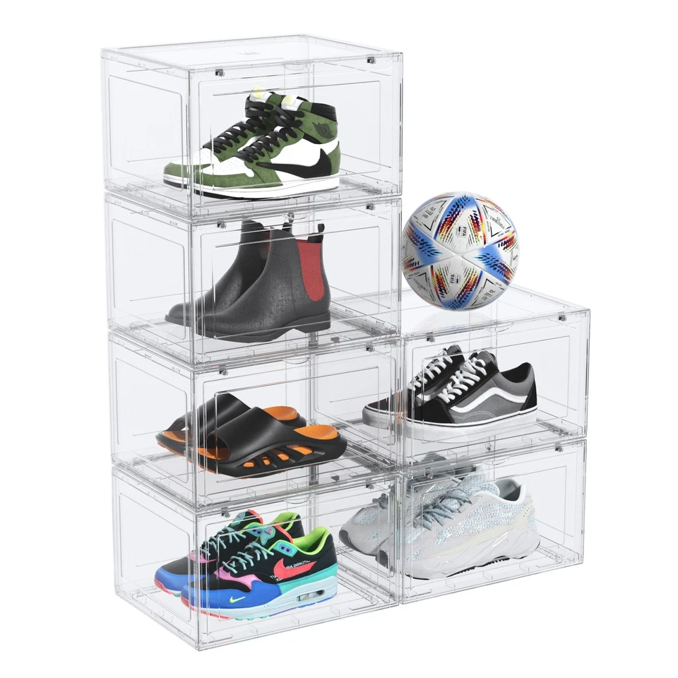 6-Packs Magnetic Drop Side Shoe Box Storage Containers Sneaker Display Cases - Image 2 of 4