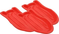 3 Pack Toboggan Snow Sled for Kids and Adults w/ Pull Ropes & Handles, 37" Red