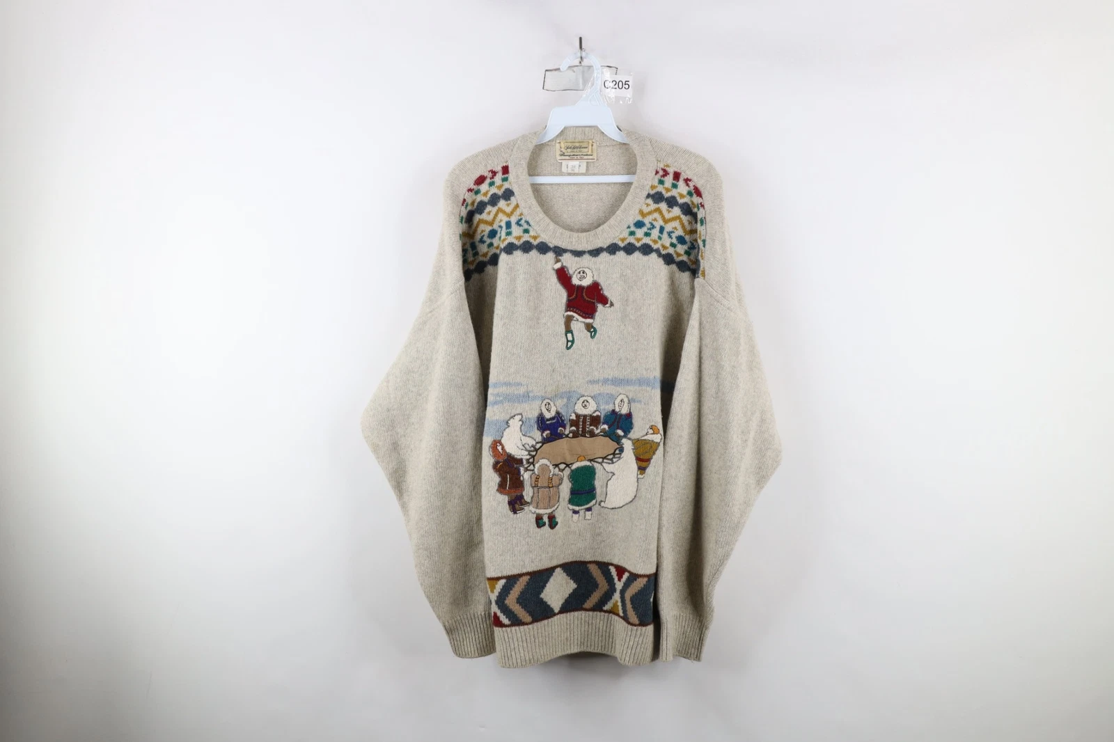 Vtg 70s Saks Fifth Avenue Mens EU 54 US XL Lambswool Eskimo Fair Isle Sweater