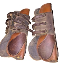 BEVAL LTD OPEN FRONT LEATHER SPLINT BOOTS NEOPRENE LINING ELASTIC ON BUCKLES-LRG