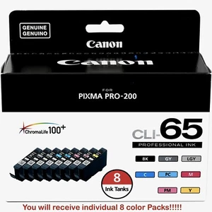 Genuine Canon CLI-65 Individual 8 Color Ink Value Pack for PIXMA Pro-200 Printer
