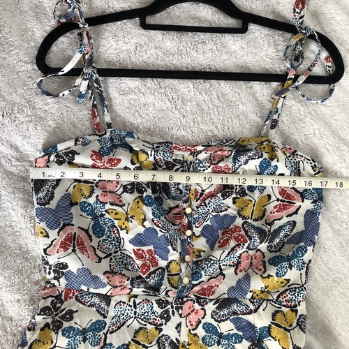 LL Bean Signature Dress 8 Fit And Flare Butterfly Print Bow Shoulder Artsy Girly - Picture 11 of 13
