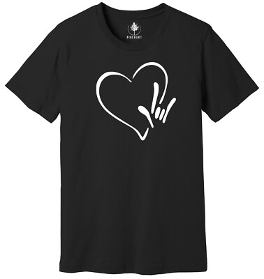 ◇ILLIGO◇ Signature Heart Color Block T-Shirt Black Sign Language I love You Heart Shirt, ASL Love T-Shirt