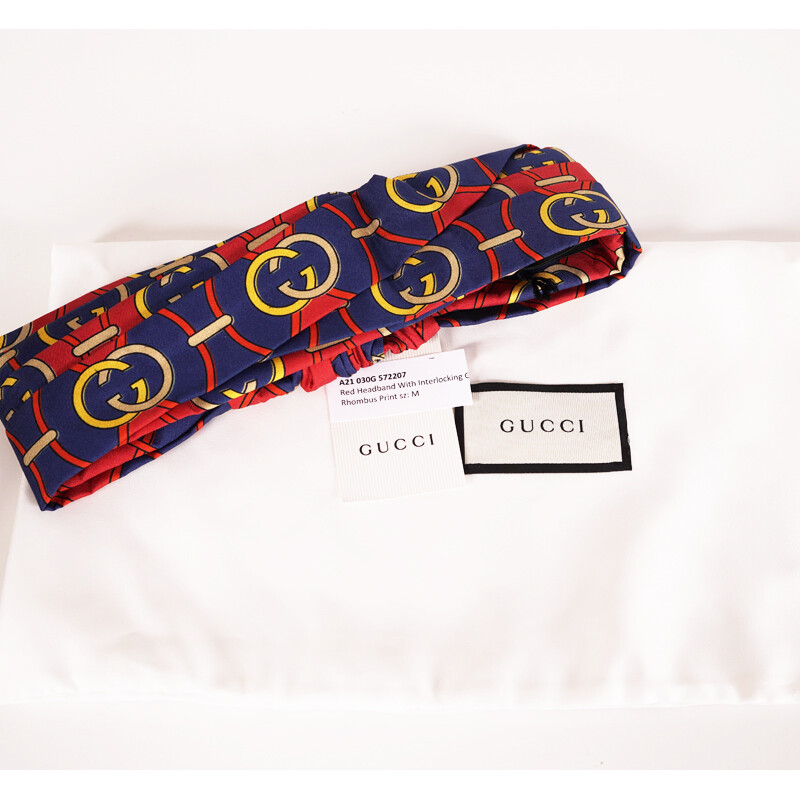 sz M NEW $450 GUCCI Blue & Red Rhombus GG LOGO PRINT Classic