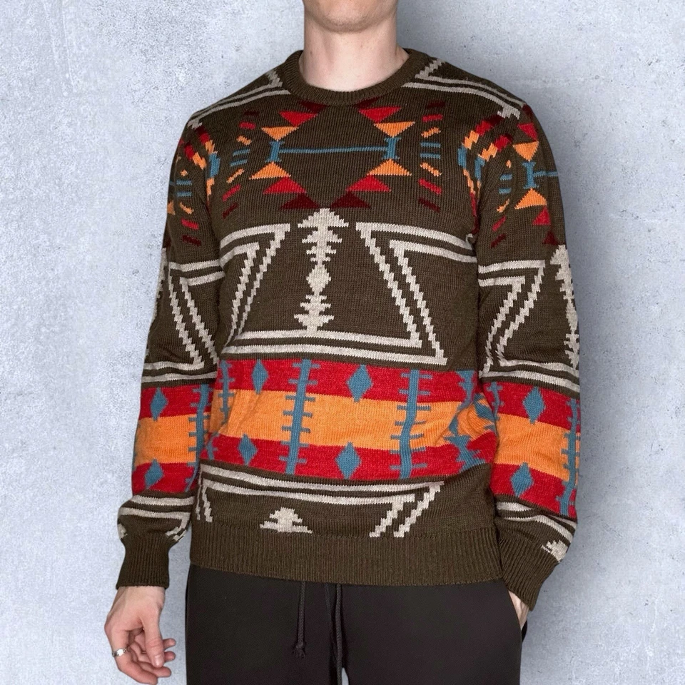 VTG Tom & Hawk Sweater Wool multi Aztec Southwestern Heritage Size Medium Crew - Image 2 of 4