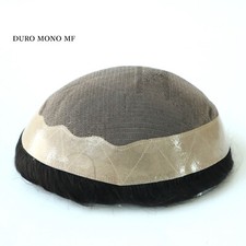 Mens Toupee Human Hair Replacement Fine Mono Poly Skin System Black Hair Pieces