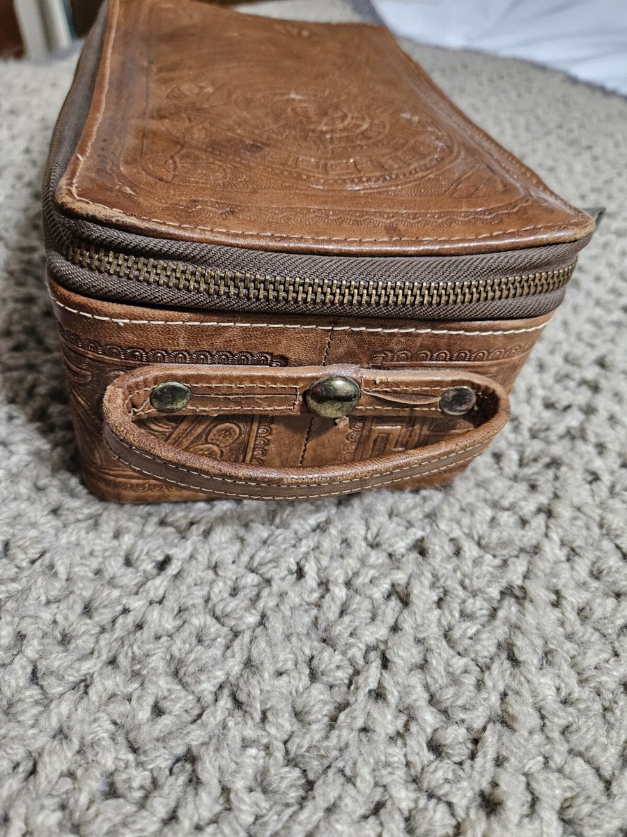 Antique Vintage 1930s Tooled Leather Toiletry Bag Great Condition
