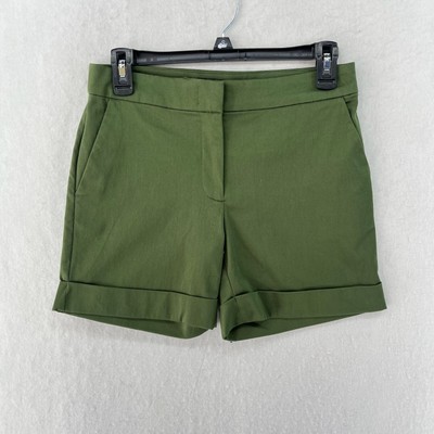 Hallhuber Shorts Women's Sz 4 Green Cuffed Mid-Rise Slash Pockets Stretch Casual