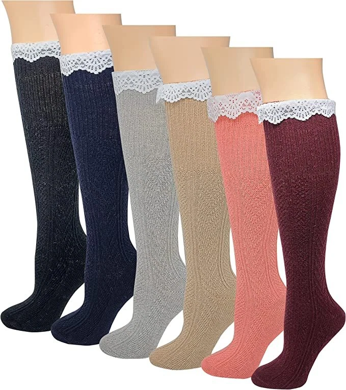 Sumona 6 pairs Women Cable Knit Knee High Winter Boot Socks