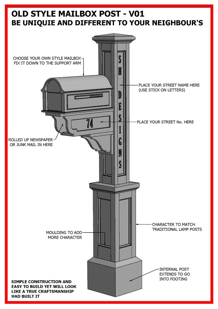 BUILDING PLANS) for OLD STYLE MAILBOX LETTERBOX POST V01 BUILD