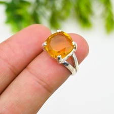 Yellow Citrine Gemstone Round 925 Sterling Silver Handmade Jewelry Ring Gift For