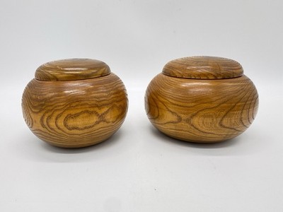 Pair Of Japanese Wooden Go Bowls With Lids For Igo Game Pieces Set Of 2 PRISTINE