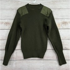 US Military Wool Commando Sweater Mens 44 Green Rib Knit Canvas Elbow Patch
