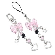 Phone Charm Bow Heart Star Keychain Pendant Kawaii Bag Goth Chain Cute Pink