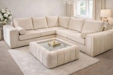Luxury Lilly Corner Sofa Cream Plush Velvet With Cushions 