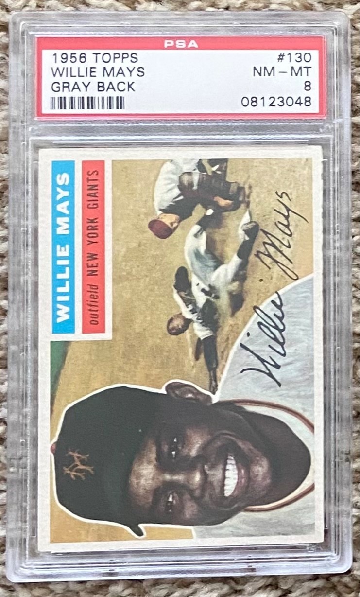 1956 TOPPS GRAY BACK #130 WILLIE MAYS PSA 8