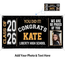 Class of 2026 Custom Photo Text Graduation Banner Graduation Season Party Decor