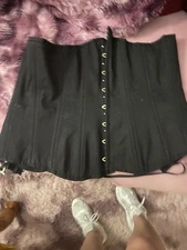 Camellias Black Satin Wide Waist Underbust Corset Size xxl