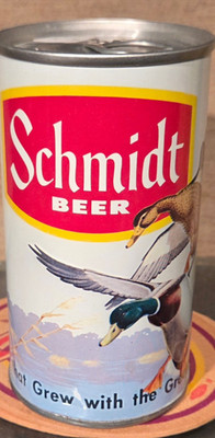 1970 BOTTOM OPEN SCHMIDT PULL TAB BEER CAN ASSOCIATED 3 CITY WELDED SEAM DUCKS