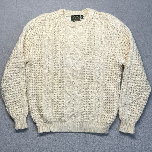 Vintage Gaeltarra Irish Fisherman’s Wool Cable Knit Sweater Men’s Size 40 Cream - Image 1