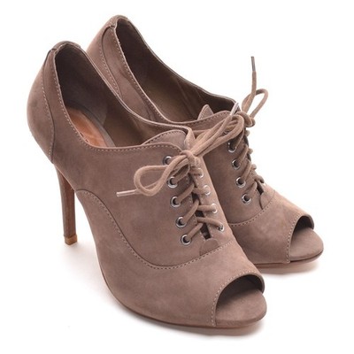 Womens Schutz Amanda Peep Toe Pumps 38 / 7 B Brown Suede Lace Up Heels Shoes 
