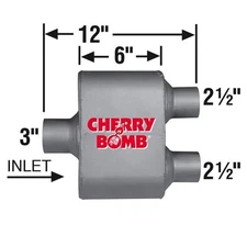 Cherry Bomb Extreme Muffler with 3 In. Center Inlet, 2.5 In.  Dual Outlet, and