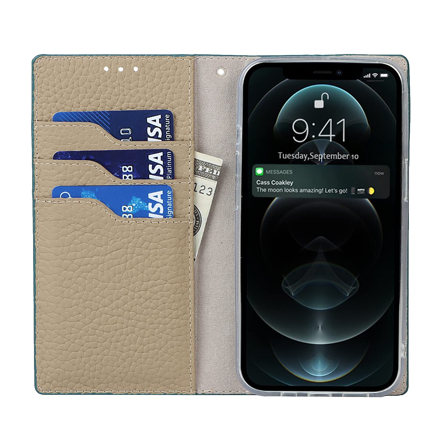 Coque iPhone 13 Pro avec cordon cuir véritable étui à clapet antichoc