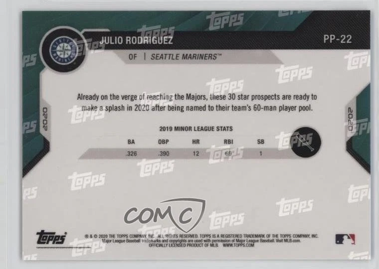 2020-21 Bowman Next Topps Now Prospect Pool Black /99 Julio Rodriguez #PP-22 - Image 2 of 2