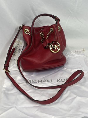 MICHAEL MICHAEL KORS FRANKIE DRAWSTRING CROSSBODY LEATHER  RED