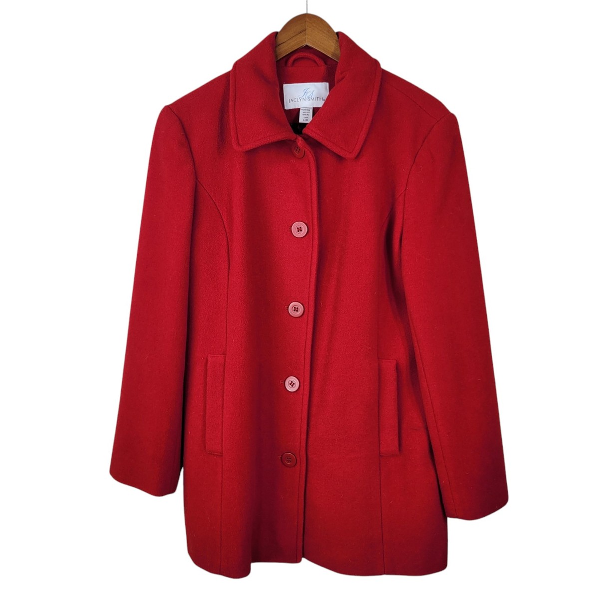 Jaclyn Smith Large Red Wool Peacoat Jacket Winter Button up Coat Classic