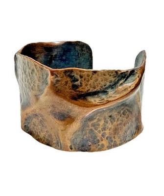 Artisan/Boho Hammered Bronze/Copper Tone Wide Cuff Style Adjustable Bracelet
