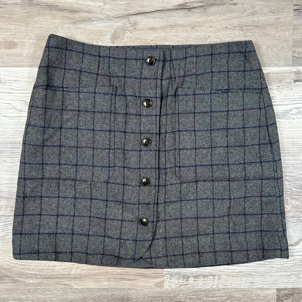 Mini-saia xadrez de lã Madewell com botões na frente - Tamanho 10 - Imagem 3 de 4