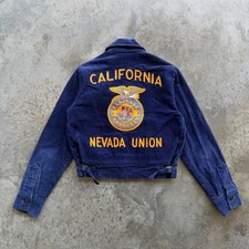 Vintage 80s California FFA Corduroy Chain Stitch Jacket Nevada Union Blue 36