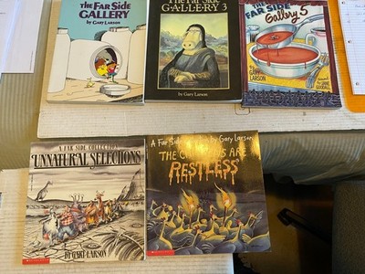 Lot (7) PB Far Side books Gallery 1-2-3-5 Chickens Restless Unnatural Selection+