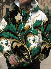 Green Vintage Floral Leaf Print 3D AOP Unisex Hoodie Full Size S-5XL