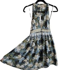FREE PEOPLE Womens Size XS Green Butterfly Daydream Plunging Neckline Mini Dress