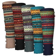 5 Pairs Boho Long Leg Warmers for Women Winter Christmas Wool Classic Color