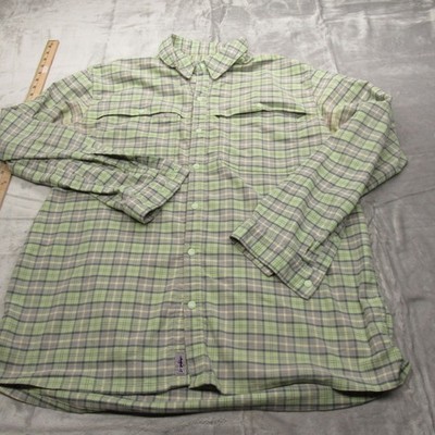 Patagonia Early Rise Shirt Men XL Green Stretch Plaid Long Sleeve Fish Roll Up