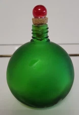 EMERALD GREEN ROUND MINI DECORATIVE BOTTLE RED CORKED STOPPER 4 INCHES 4 OZS