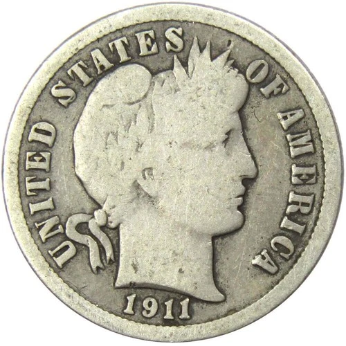 1911 Barber Dime Circulated Silver 10c Coin Collectible