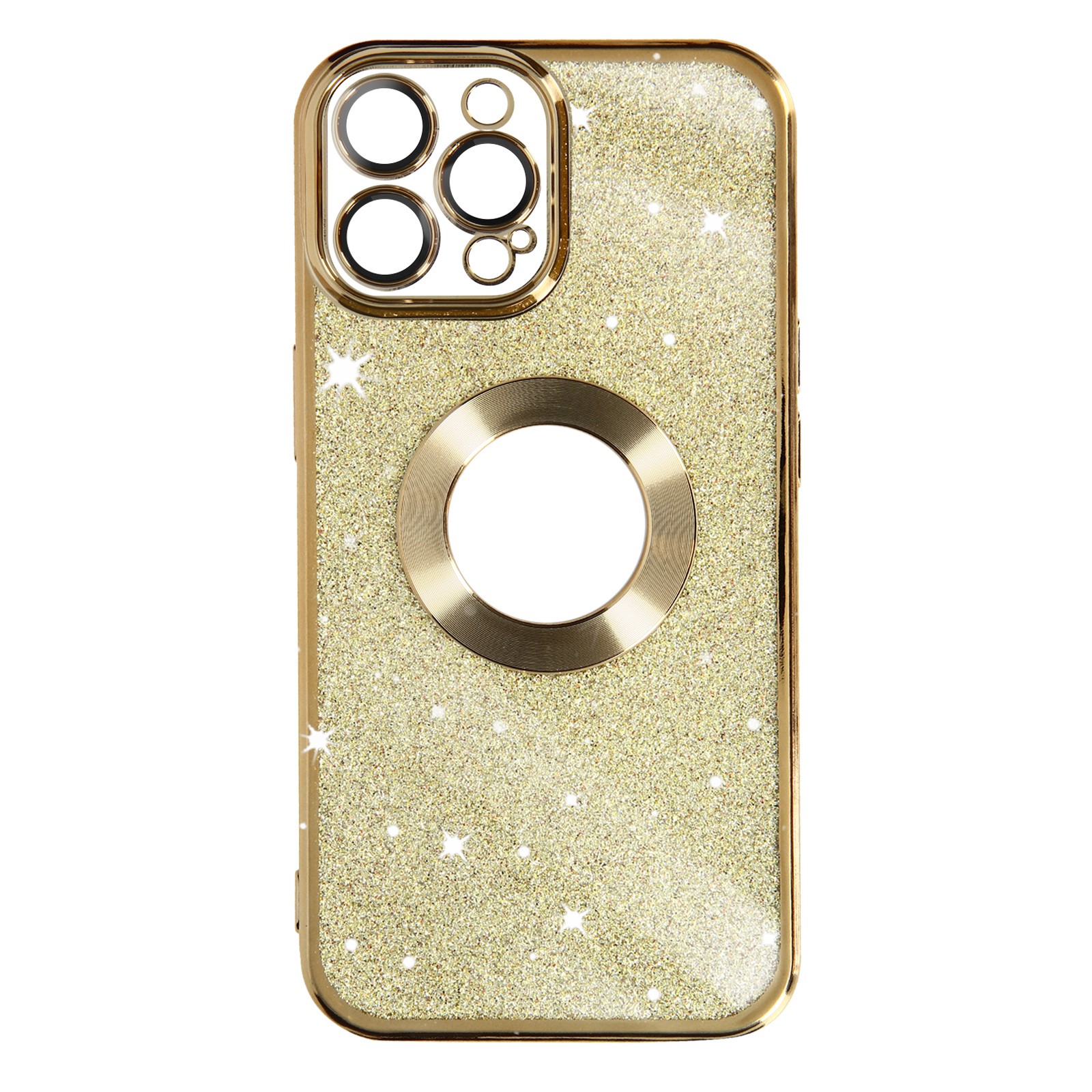 Coque iPhone 13 Pro Max amovible Protecam Series en silicone gel paillettes couleur or